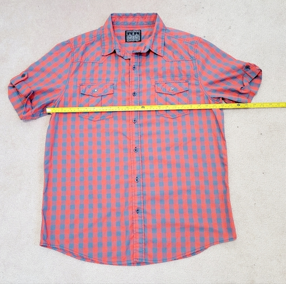 Straight Faded Men's Short Sleeve Plaid cotton Shirt - Size Large - Picture 7 of 8